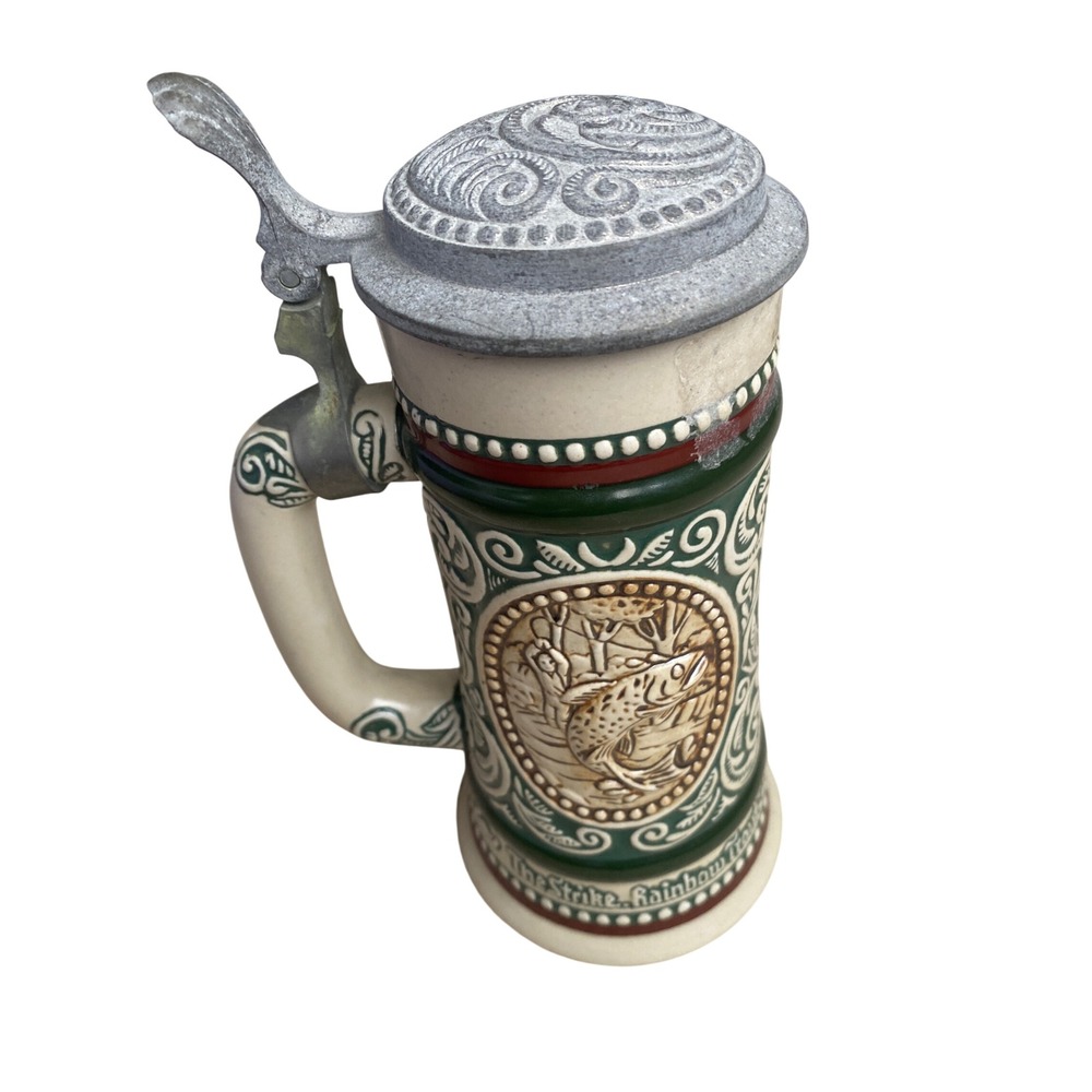 Vintage 1978 Avon Ceramarte‎ Brazil Beer Stein Rainbow Trout English Setter Lid